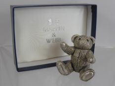 A Silver Mappin & Webb Teddy Bear Figurine, Birmingham hallmark, dated 1995, in the original box. (