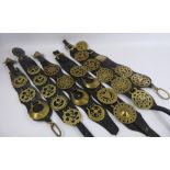 A Miscellaneous Collection of Seven Martindale Leathers, with horse brasses, approx 27 brasses in