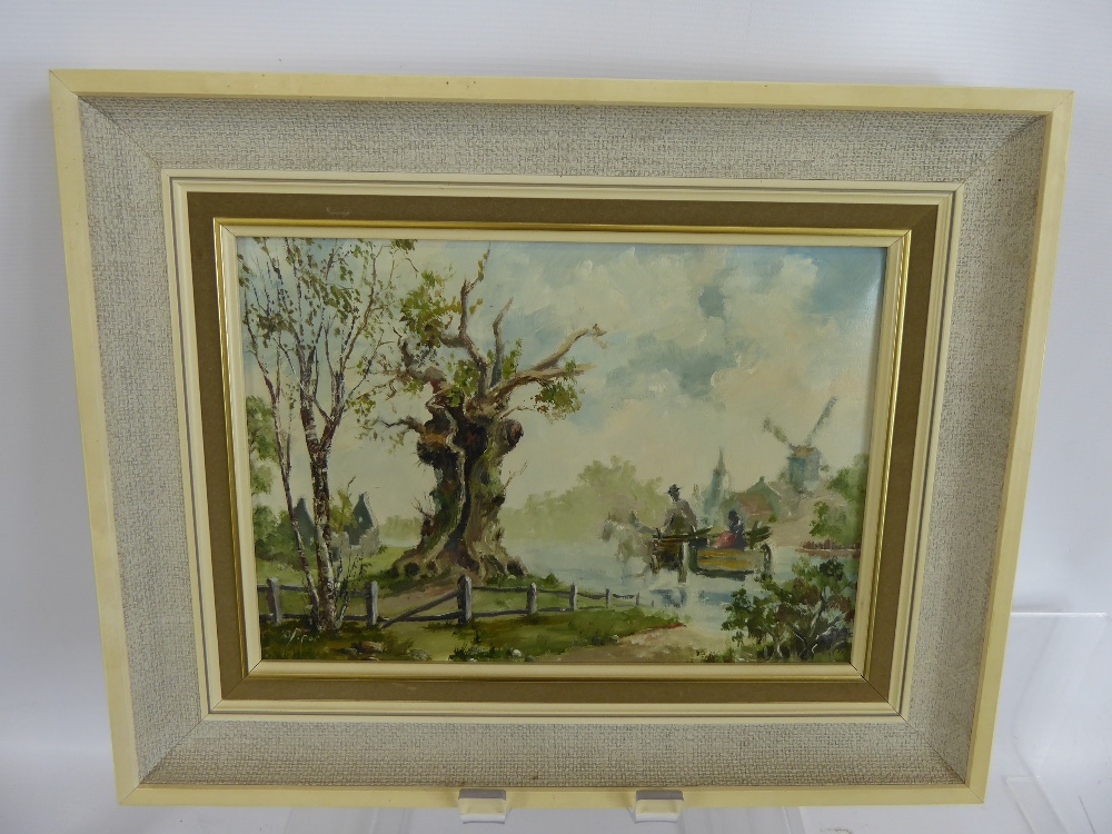 P. Aper Oil on Canvas, depicting a horse and cart with windmills in the distance, signed lower left,