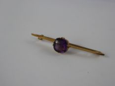 A Lady's Antique 9 ct Gold and Cushion-Cut Amethyst Brooch, approx 8 x 8 mms, approx wt 2.5 gms.