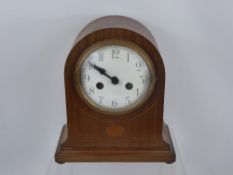 An Edwardian Mahogany Inlaid Mantel Clock, approx 25 x 30 cms