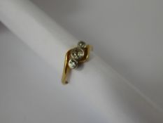 A Lady's 18 ct Yellow Gold & Platinum Three Stone Diamond Ring, approx 22pts old cut dia,