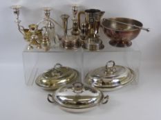 A Quantity of Silver Plate, including a pair of candlesticks (af), bud vase, rose bowl, cut glass