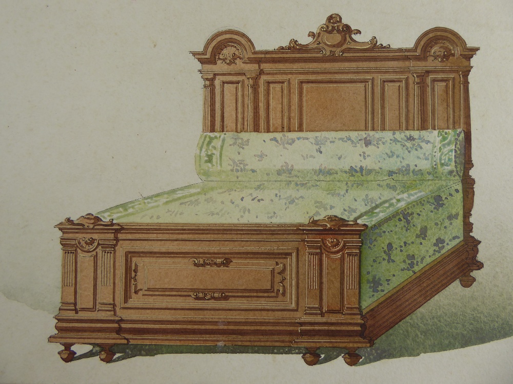 Nine 19th Century Watercolour Illustrations of Victorian furniture, two are framed and glazed, the - Image 2 of 6