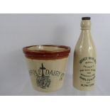 A Pottery Maypole Dairy Co Ltd Milk Jug, together with a County Drug Co 'Cloudy Amonia Bottle and