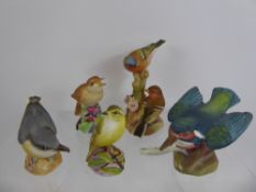 Royal Worcester Porcelain Birds, including 'Nightingale', 'Chaffinches', 'Kingfisher', '