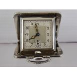 A Lady's Continental Silver Travelling Clock, engine turned engraving stamped 925.