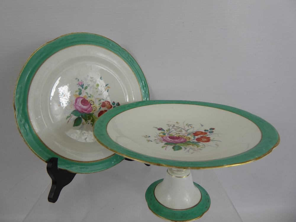 A Part English Porcelain Tea Set, green with hand-painted floral spray, comprising thirteen saucers, - Image 2 of 2