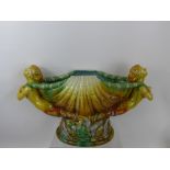 A George Jones Style Majolica Mermaid Fountain, a clam shell held between two mermaids, raised on