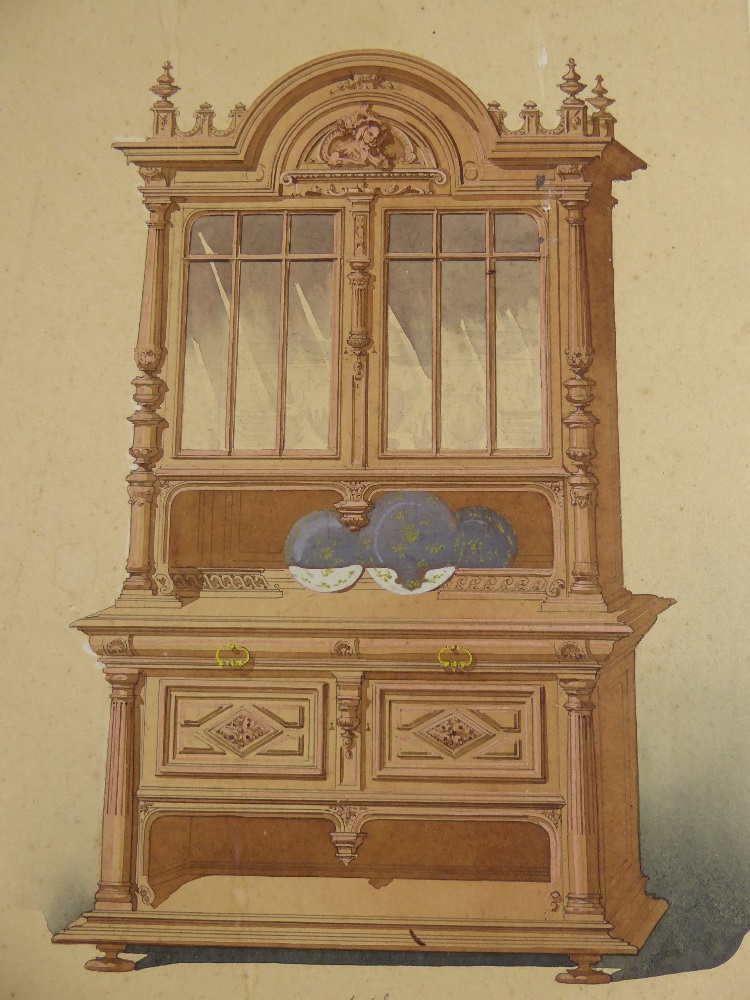 Nine 19th Century Watercolour Illustrations of Victorian furniture, two are framed and glazed, the - Image 4 of 6