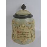 A 19th Century Villeroy & Boch 1/2 Litre Beer Stein, with hinged pewter cover, depicting hops