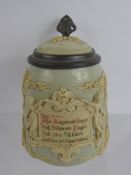 A 19th Century Villeroy & Boch 1/2 Litre Beer Stein, with hinged pewter cover, depicting hops