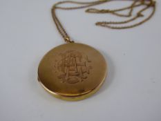 An Antique 9 ct Circular Gold Double Locket on 9 ct Gold Chain, approx gold wt 13 gms.