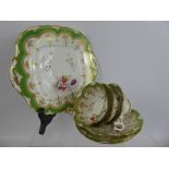 A Part English Porcelain Tea Set, green with hand-painted floral spray, comprising thirteen saucers,