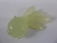 A Chinese Celadon Green Jade Carving of a Fantail Fish, approx 10 cms.