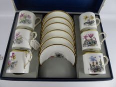 Royal Worcester Fine Bone China 'Botanical' Coffee Set,, comprising six cups and saucers, in the