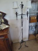 An Antique Wrought Iron Converted Standard Lamp Stand, approx 155 cms, on tripod base.