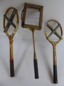 A Pair of Vintage Tennis Rackets, complete with stretchers, incl Dunlop Fort, Cambridge Treble