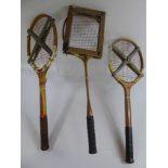 A Pair of Vintage Tennis Rackets, complete with stretchers, incl Dunlop Fort, Cambridge Treble