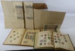 A Box of Early Stamps and Ephemera, including three rare paper duty wrappers.