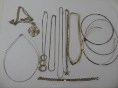 Miscellaneous Silver Jewellery, including three fine necklaces, three neck chains, Celtic cross