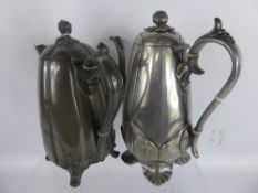 James Dixon Sheffield Art Nouveau Pewter Coffee Pots, together with a copper Art Nouveau picture