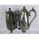 James Dixon Sheffield Art Nouveau Pewter Coffee Pots, together with a copper Art Nouveau picture