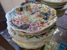 Coalport Style, Nine Hand Painted Dinner Plates, together with three shell form hors de'eouvres