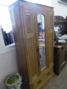 A Small Wardrobe, with door mirror and carving to front, approx 91 x 37 x 188 cms.