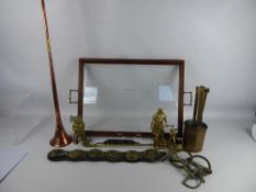 Miscellaneous Items including Wood Framed Glass Tray, with brass handles, together with a quantity