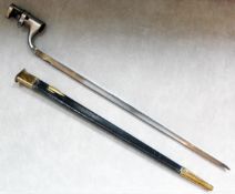 Victorian Socket Bayonet With Original Leather Scabbard, with original brass fittings, the bayonet