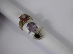 Miscellaneous Silver Rings, including blue and white stone, size N, amethyst ring size M, diamond