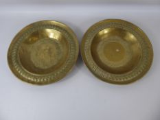 Two Antique Persian Brass Dishes, considerable weight, with decorative piercing to outside edge