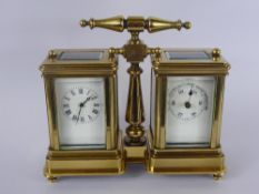 A Twin S & F Brass Desk Carriage Clock and Barometer, with enamel face and Roman dial, complete with