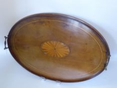 Two Antique Inlaid Galleried Tea Trays, one oval mahogany, the other square rosewood. (2)