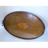 Two Antique Inlaid Galleried Tea Trays, one oval mahogany, the other square rosewood. (2)