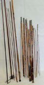 Collection of Vintage Split-Cane Bamboo Fly Rods, including a mahogany salmon pole and several loose