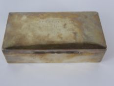 A Solid Silver Table Cigarette Box, Birmingham hallmark dated 1919, mm W.B. Ltd, inscribed '