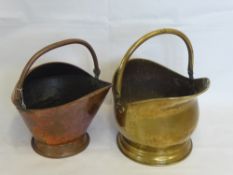 Two Victorian Coal Scuttles, one Copper and the other Brass.