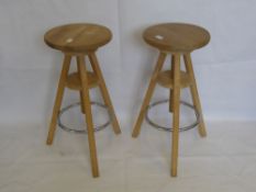 Three Wooden Kitchen Stools, approx 30 x 65.5 cms.