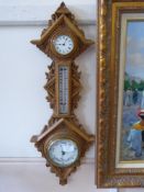 A Vintage Carved Oak Clock-Barometer, approx 70 cms