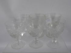 A Set of Six Vintage Edinburgh Crystal Wine Glasses, together with two vintage yellow champagne
