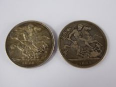 Two Silver Proof Queen Victoria Crowns, dated 1889, approx 57.3 gms