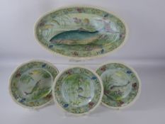 A Copeland Spode Fish Platter, together with seven plates, impressed marks to base.