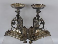 A Pair of Italian Silver Plated Candle Stands, in the rococco fashion, approx 20 cms