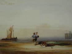 Newton Smith Limbird Fielding London (1799-1856) watercolour entitled 'Beach scene at evening with