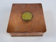 An Antique Continental Copper Box, set with coin to top.