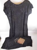 Miscellaneous 1920's Ladies Beaded Dresses, including two black beaded and one gold lace together