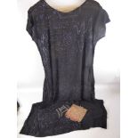 Miscellaneous 1920's Ladies Beaded Dresses, including two black beaded and one gold lace together