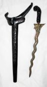 Antique Balinese Ceremonial Dagger, with ornately carved scabbard featuring dragon and cobra,